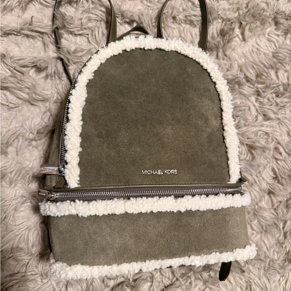 Michael Kors Olive Backpack with White Trim NWT